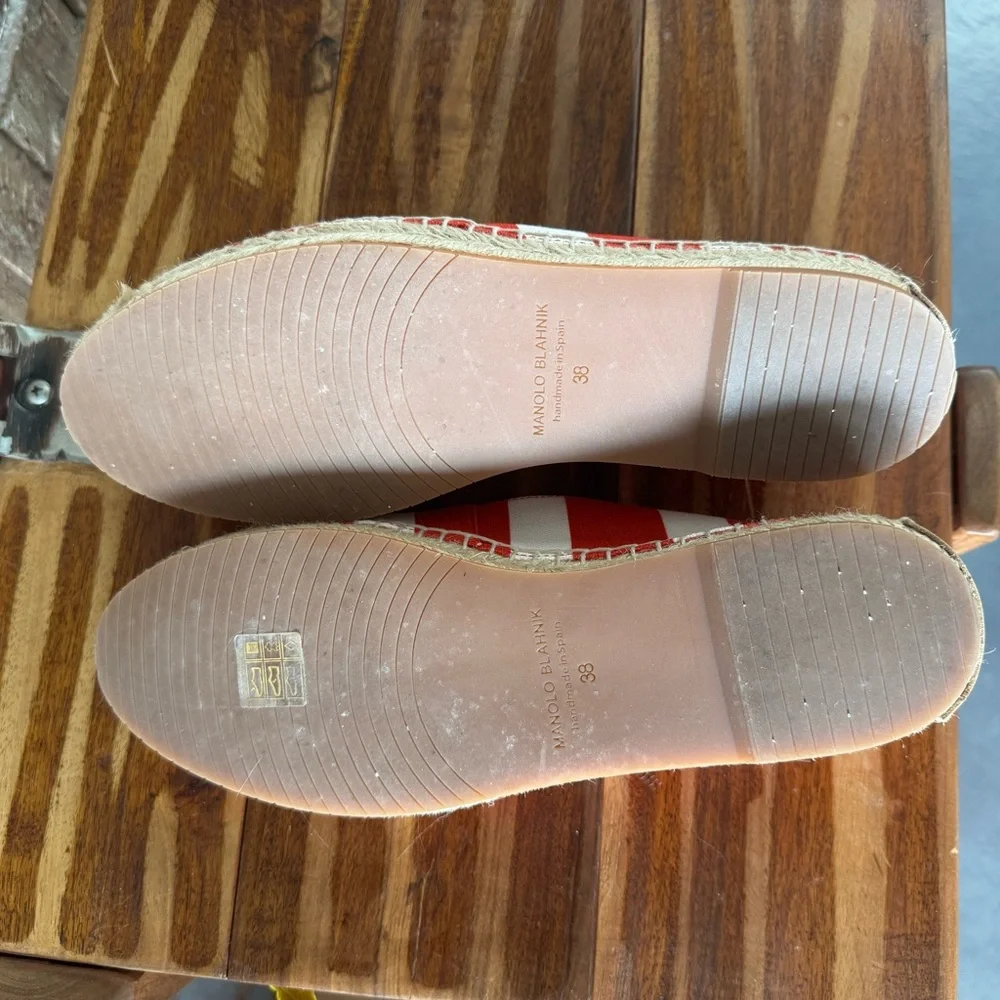 Manolo Blahnik Red and White Striped Espadrilles 38 (US 8)